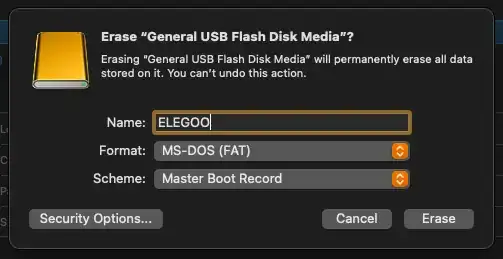 Screenshot of the dialog box showing the erase options