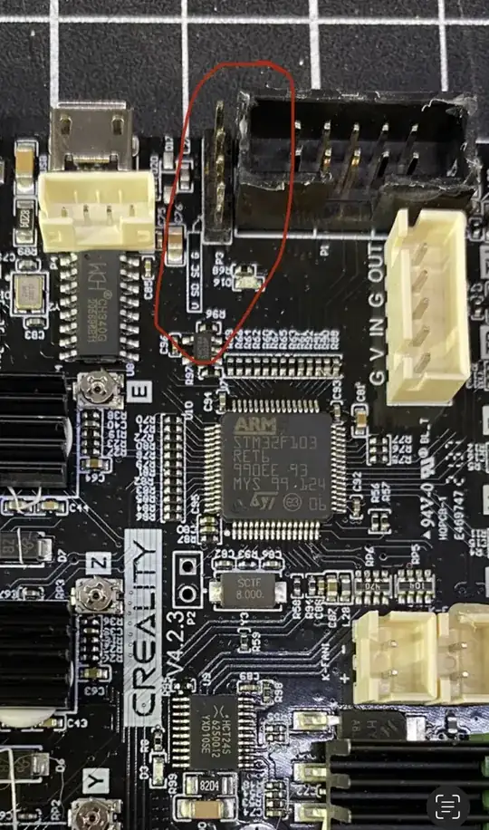 Photo of Creality 4.2.3 board with 4-pin header circled