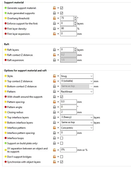 Screenshot of PrusaSlicer's Supports settings