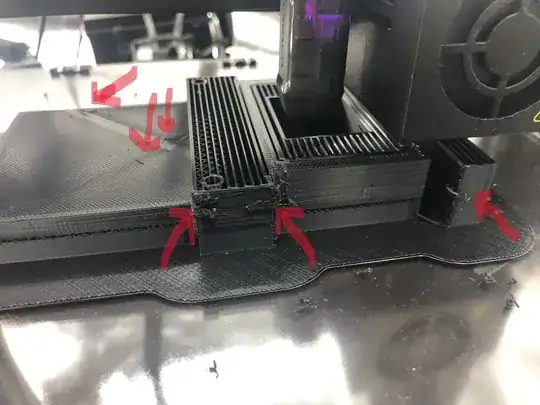 Photo of a printed model in polycarbonate with printing errors highlighted