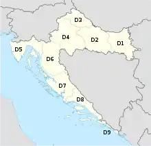 Map of Croatia with digital TV regions