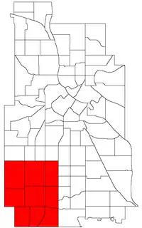 Location of Southwest within the U.S. city of Minneapolis