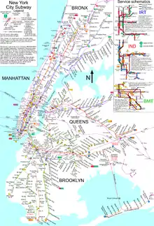 A 2009 map of New York City's passenger rail system