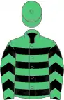 Emerald green, black hoops, chevrons on sleeves