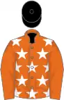 Orange, white stars on body, black cap
