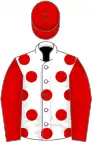 White, red spots, sleeves and cap