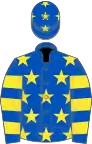 Royal blue, yellow stars, hooped sleeves and stars on cap