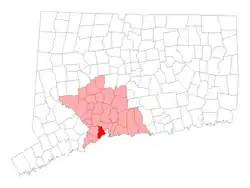 Location in New Haven County, Connecticut